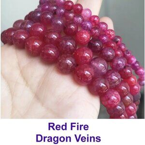 Red Fire Dragon Veins Agate Natural Stone 15" Strand